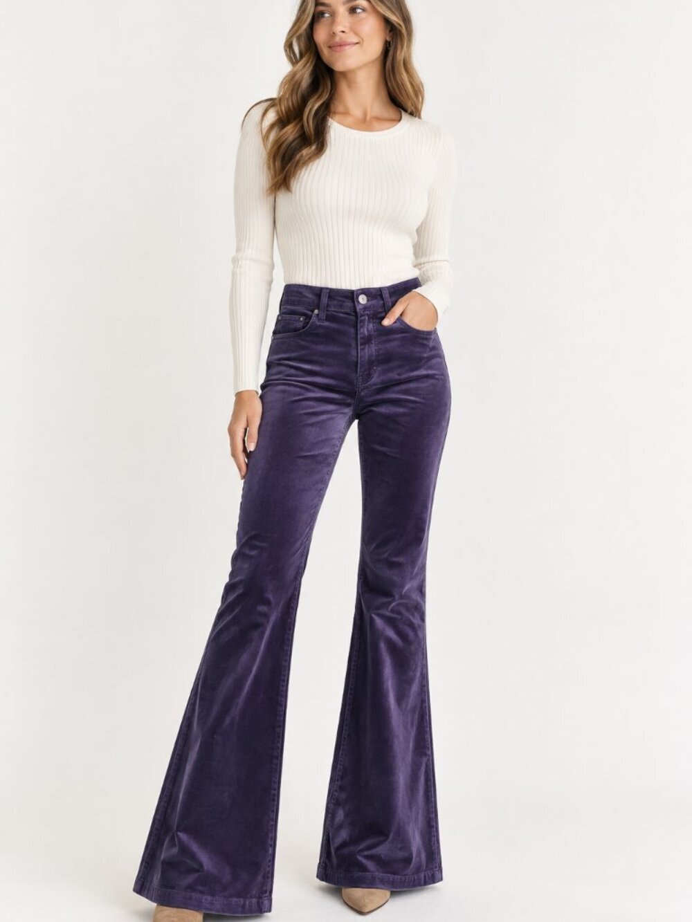 J Brand Maria Womens 31 Purple Velvet High Rise Flare Jeans NWT $228